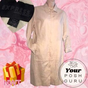 🎁NWT Express Cotton Lightweight Long off white tunic zipper jacket dress y2k